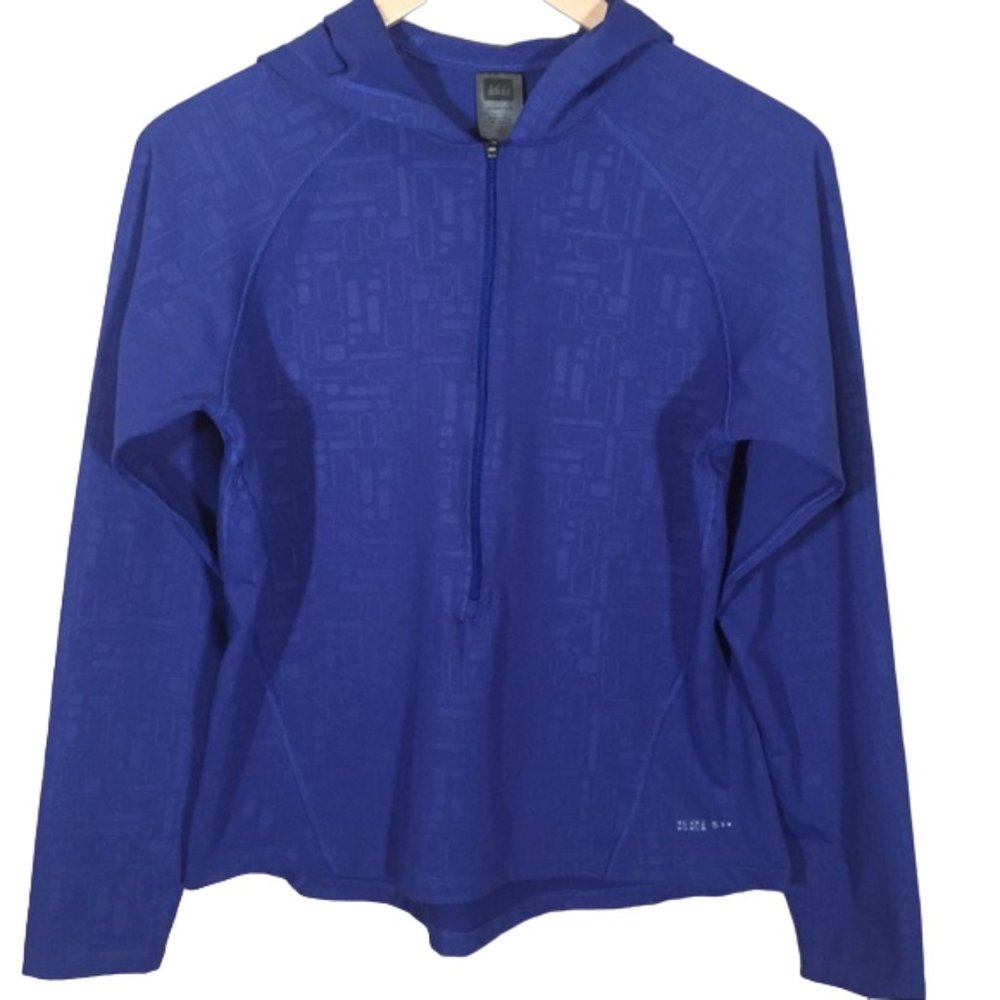 REI Shirt Light Hooded Blue Patterned Gym Workout Athleisure Running Athletic M